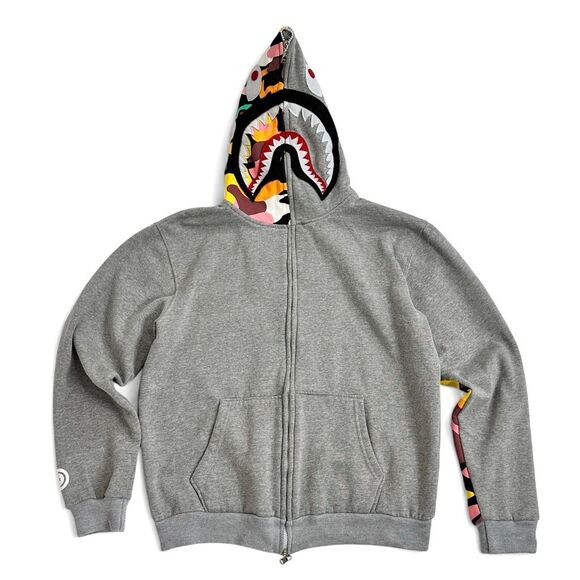 Bape Shark Full Zip Hoodie Gray Multicolor Camo WGM Tiger Japan M/L Nigo Harajuk - Picture 1 of 16